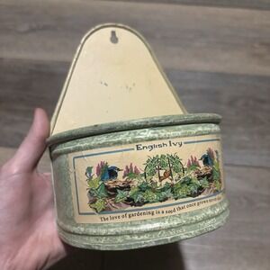 Vintage Metal Wall Hanging Planter Distressed Green Rustic Farmhouse Cottage